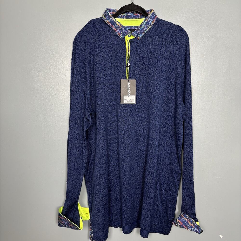 NWT MACEOO Polo Newton Design Blue 3XL Big Tall Collar Shirt
